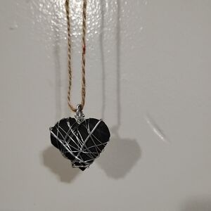 Black and Silver Wire-Wrapped Pendant Necklace